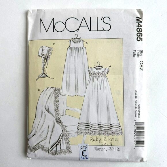 McCalls 4865 Christening Baptism Dress Bonnet Slip Blanket Pattern NB-S CUT - Picture 1 of 3